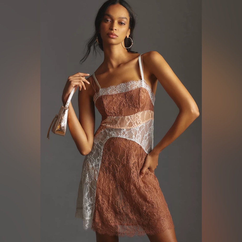 By Anthropologie Sleeveless Colorblock Lace Mini Dress NWT